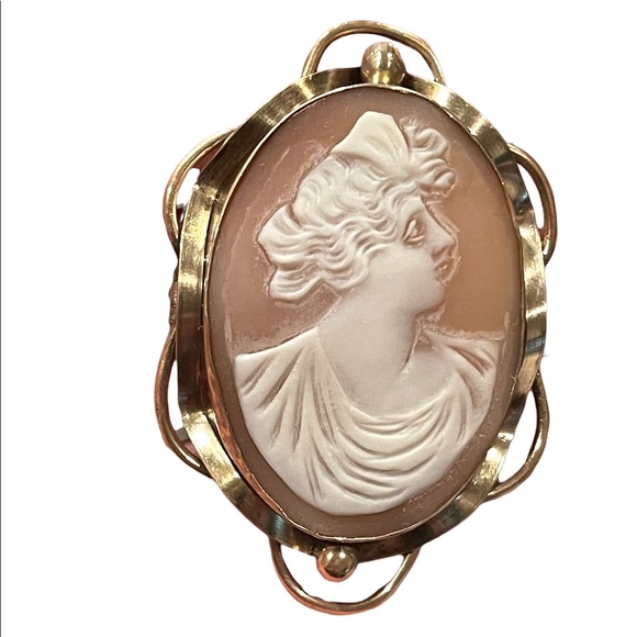 Antique Large 10k Gold Filled Shell Carnelian Shell Dianna Cameo 1850 Victorian - Picture 4 of 15